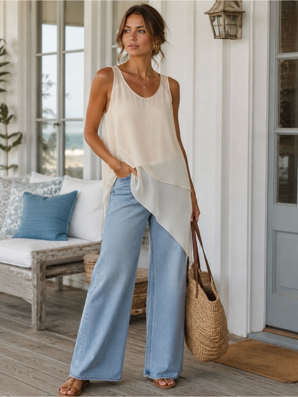 BCBGMAXAZRIA Silk Asymmetrical Layered Tank Top Blouse Small